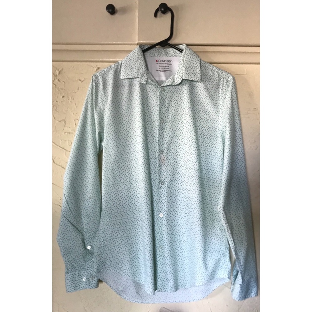 Men’s Calvin Klein Green & White Extreme Slim Fit Button Down Shirt, Siz…